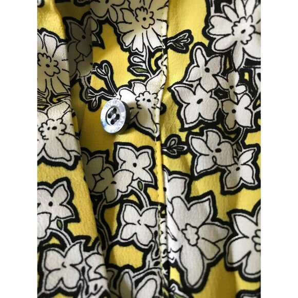 100% Silk Badgley Mischka Yellow Gray 729 Floral Women Blouse Size Petites 2 NWT - Picture 7 of 12